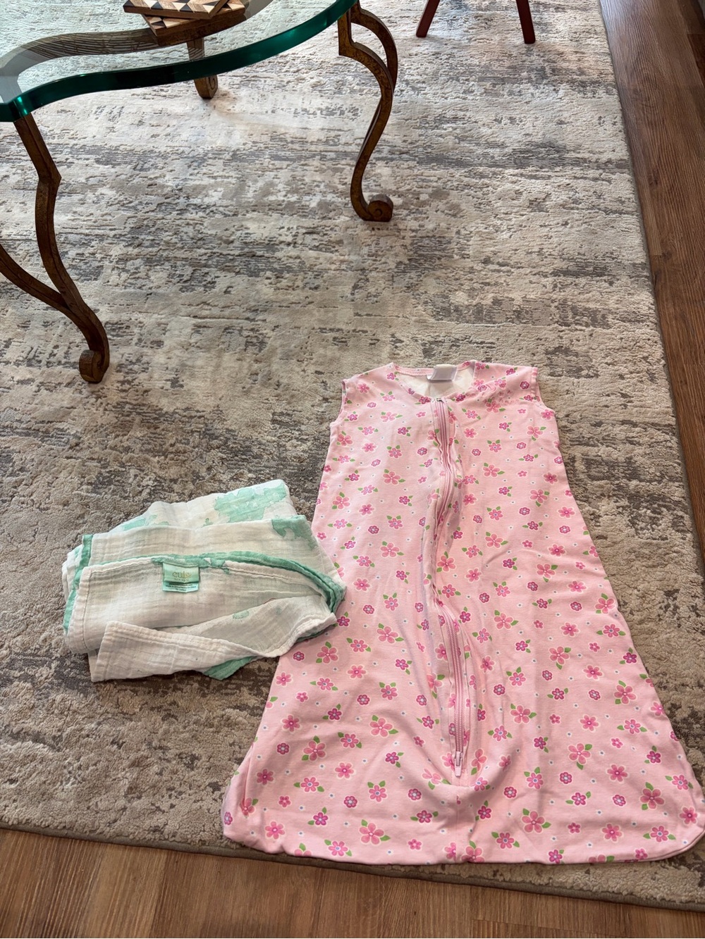 Pink Floral Sleeveless Baby Sleep Sack - Green Gauze Wrap Kids Accessories